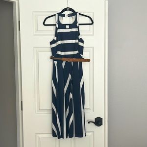 Eliza J, size 4, midi dress, Navy Blue and white stripes with belt included